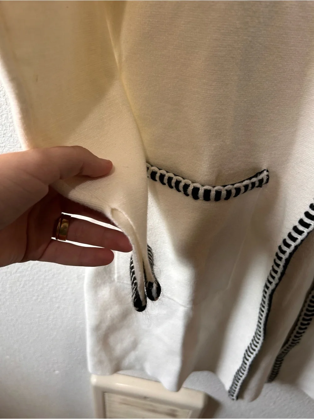 Women's Open Front with Black Trim Cardigan - Picture 3 of 5